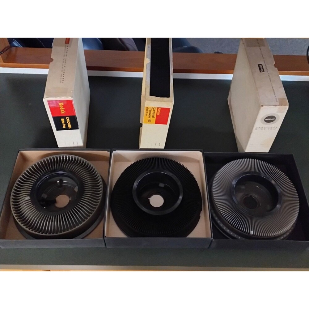Vintage Kodak Carousel Slide Trays Set Of 3 With Original Box Two 140, One 80
